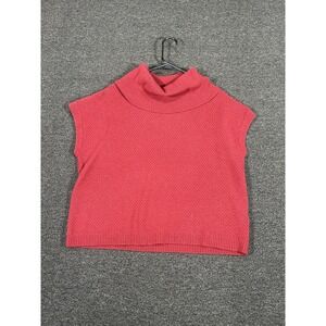 Garnet Hill Sleeveless Sweater Women's Medium Red Knit 100% Cashmere Turtleneck
